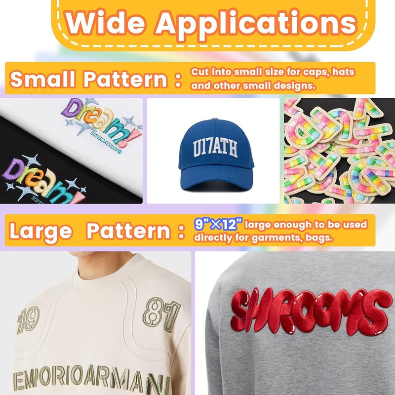 New brothread - 15 Options- 6PCS Embroidery Puffy Foam 9″x12″ Large Size 3MM Creating 3D Embroidery Effect for Caps, Garments, Jackets, Bags, Backpacks and More - 3xBlack + 3xWhite - Image 4